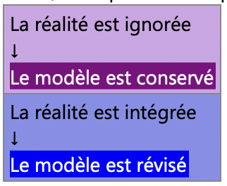 Schéma montrant deux réponses possibles face à la réalité : conserver le modèle existant ou réviser le modèle à partir de l'expérience.