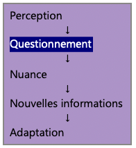 Schéma illustrant la boucle perceptive entre perception, interprétation, identité, comportements, expériences et nouvelle perception.